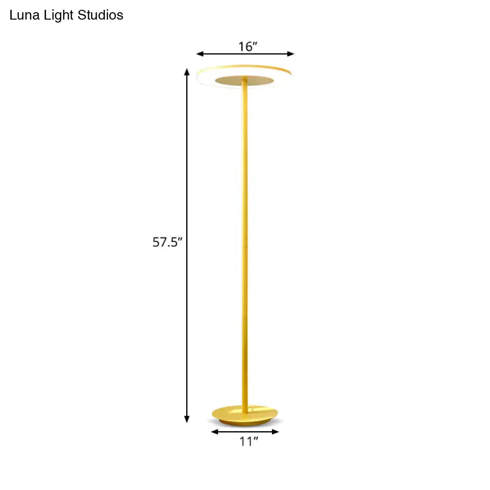 Macaron-Style Led Floor Lamp - Acrylic Disc Stand With Slender Pink/Yellow Stem: Warm/White Light