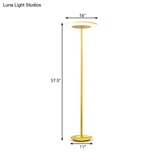 Macaron-Style Led Floor Lamp - Acrylic Disc Stand With Slender Pink/Yellow Stem: Warm/White Light