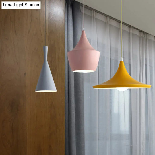 Hanging Macaron Style Cone Pendant Light - Pink/Yellow/Blue 1/3 Metal Linear/Round Canopy