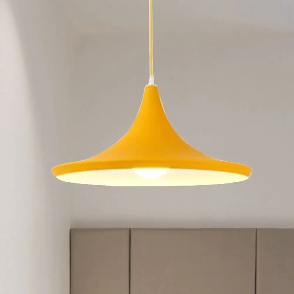 Macaron Style Metal Cone Pendant Light - 1/3 Pink/Yellow/Blue Linear/Round Canopy Yellow / Round