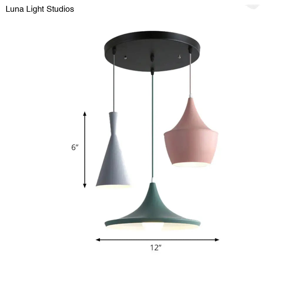 Hanging Macaron Style Cone Pendant Light - Pink/Yellow/Blue 1/3 Metal Linear/Round Canopy