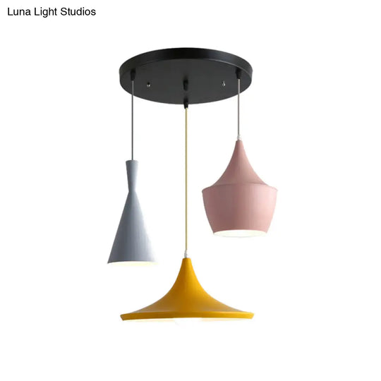 Hanging Macaron Style Cone Pendant Light - Pink/Yellow/Blue 1/3 Metal Linear/Round Canopy