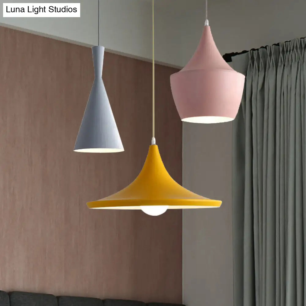 Hanging Macaron Style Cone Pendant Light - Pink/Yellow/Blue 1/3 Metal Linear/Round Canopy