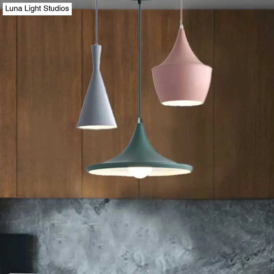 Hanging Macaron Style Cone Pendant Light - Pink/Yellow/Blue 1/3 Metal Linear/Round Canopy