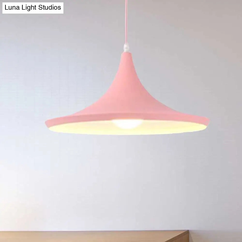 Macaron Style Metal Cone Pendant Light - 1/3 Pink/Yellow/Blue Linear/Round Canopy