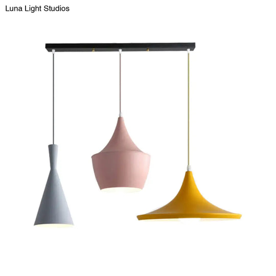 Hanging Macaron Style Cone Pendant Light - Pink/Yellow/Blue 1/3 Metal Linear/Round Canopy