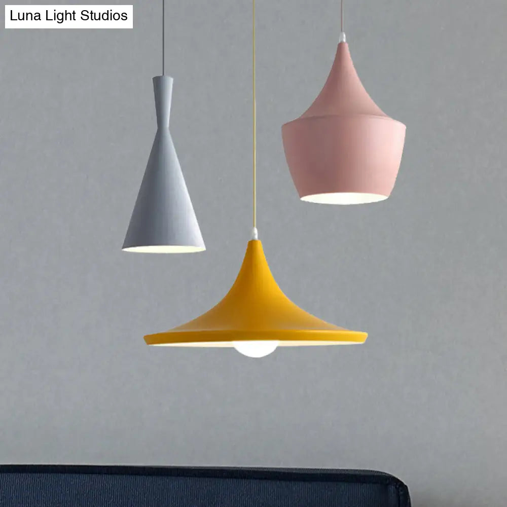 Macaron Style Metal Cone Pendant Light - 1/3 Pink/Yellow/Blue Linear/Round Canopy