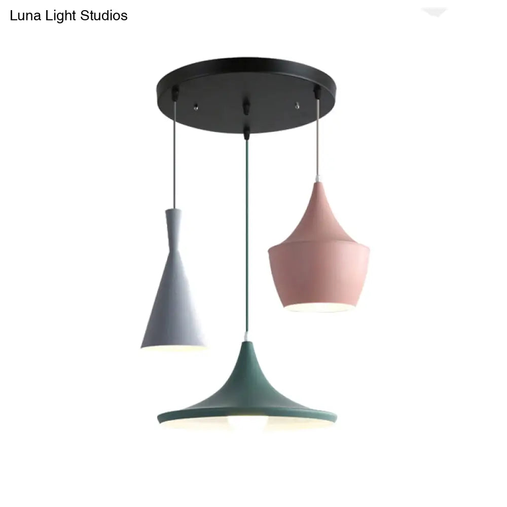 Macaron Style Metal Cone Pendant Light - 1/3 Pink/Yellow/Blue Linear/Round Canopy