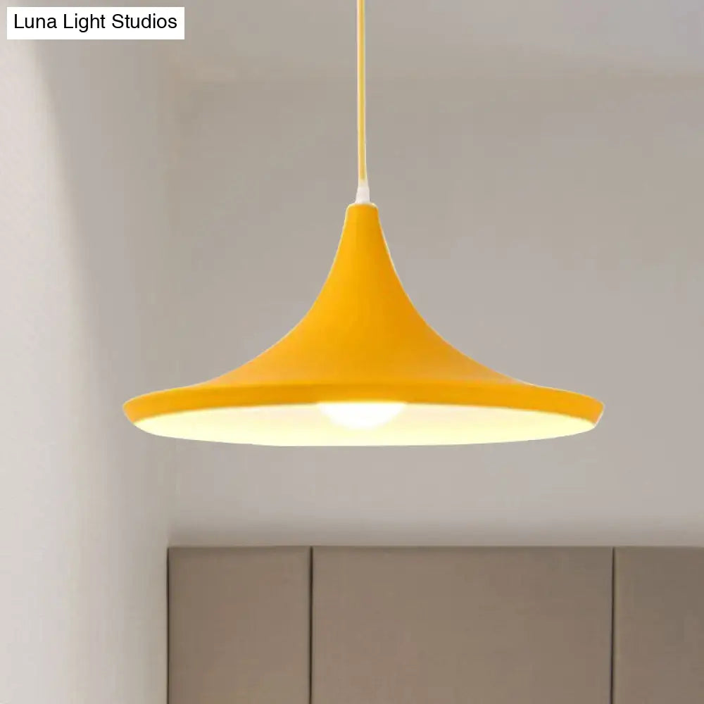 Hanging Macaron Style Cone Pendant Light - Pink/Yellow/Blue 1/3 Metal Linear/Round Canopy Yellow /