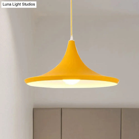 Hanging Macaron Style Cone Pendant Light - Pink/Yellow/Blue 1/3 Metal Linear/Round Canopy Yellow /