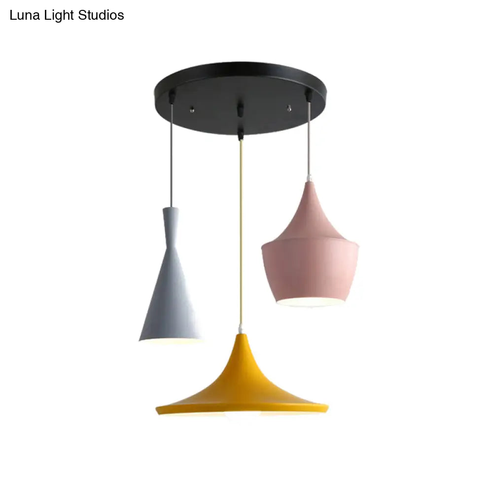 Macaron Style Metal Cone Pendant Light - 1/3 Pink/Yellow/Blue Linear/Round Canopy