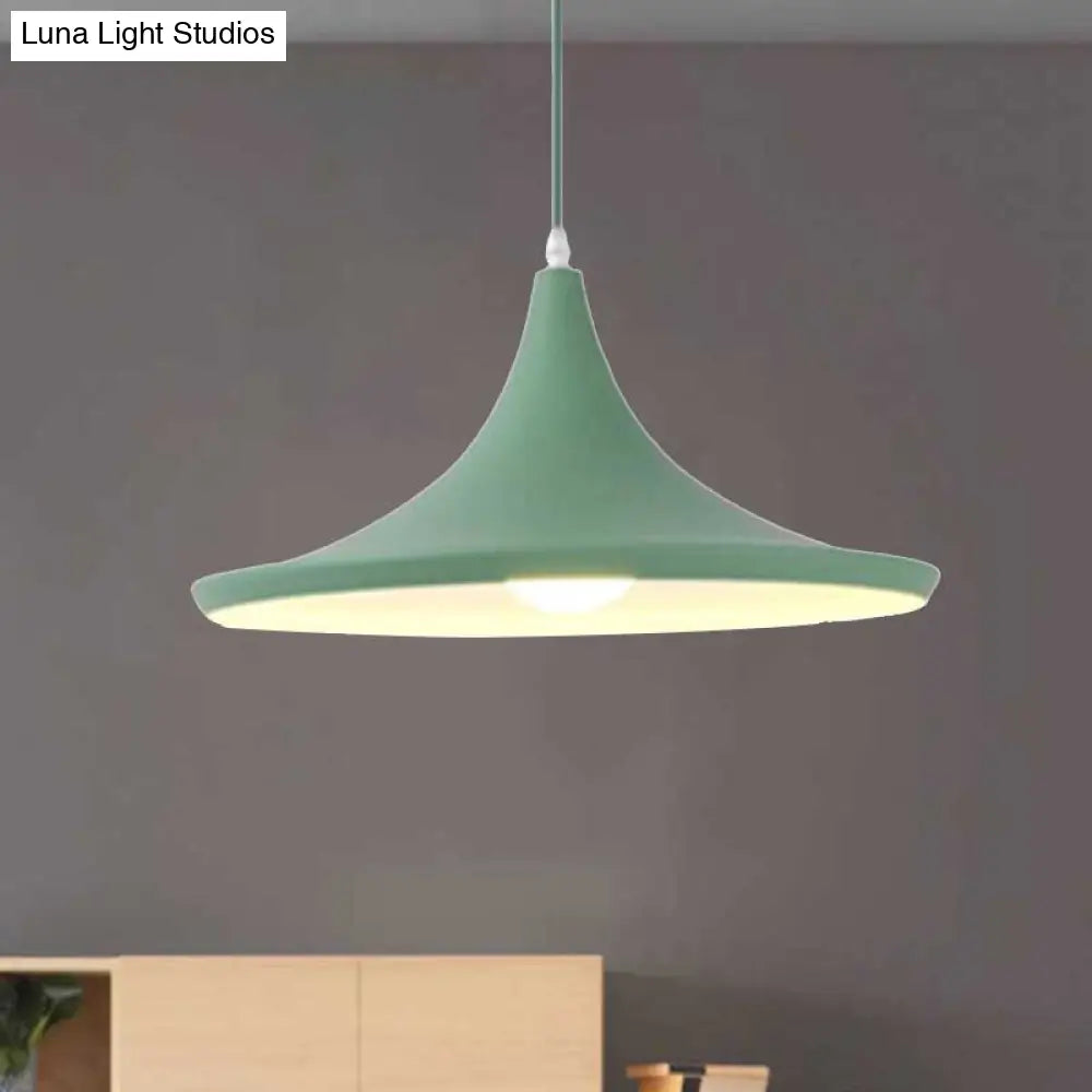 Hanging Macaron Style Cone Pendant Light - Pink/Yellow/Blue 1/3 Metal Linear/Round Canopy Green /