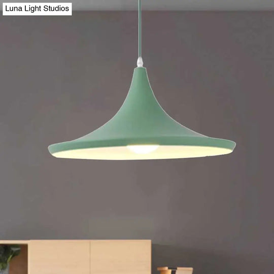 Hanging Macaron Style Cone Pendant Light - Pink/Yellow/Blue 1/3 Metal Linear/Round Canopy Green /