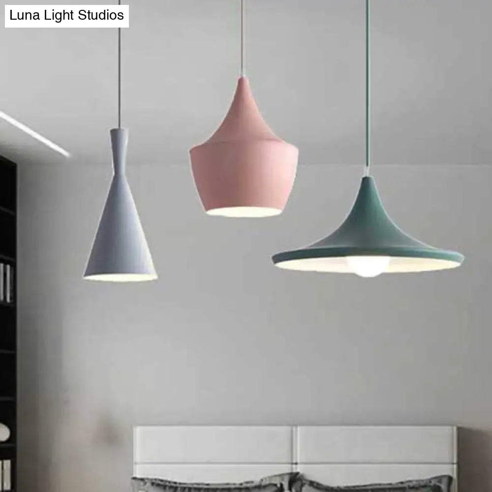 Hanging Macaron Style Cone Pendant Light - Pink/Yellow/Blue 1/3 Metal Linear/Round Canopy