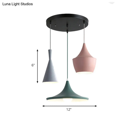 Macaron Style Metal Cone Pendant Light - 1/3 Pink/Yellow/Blue Linear/Round Canopy