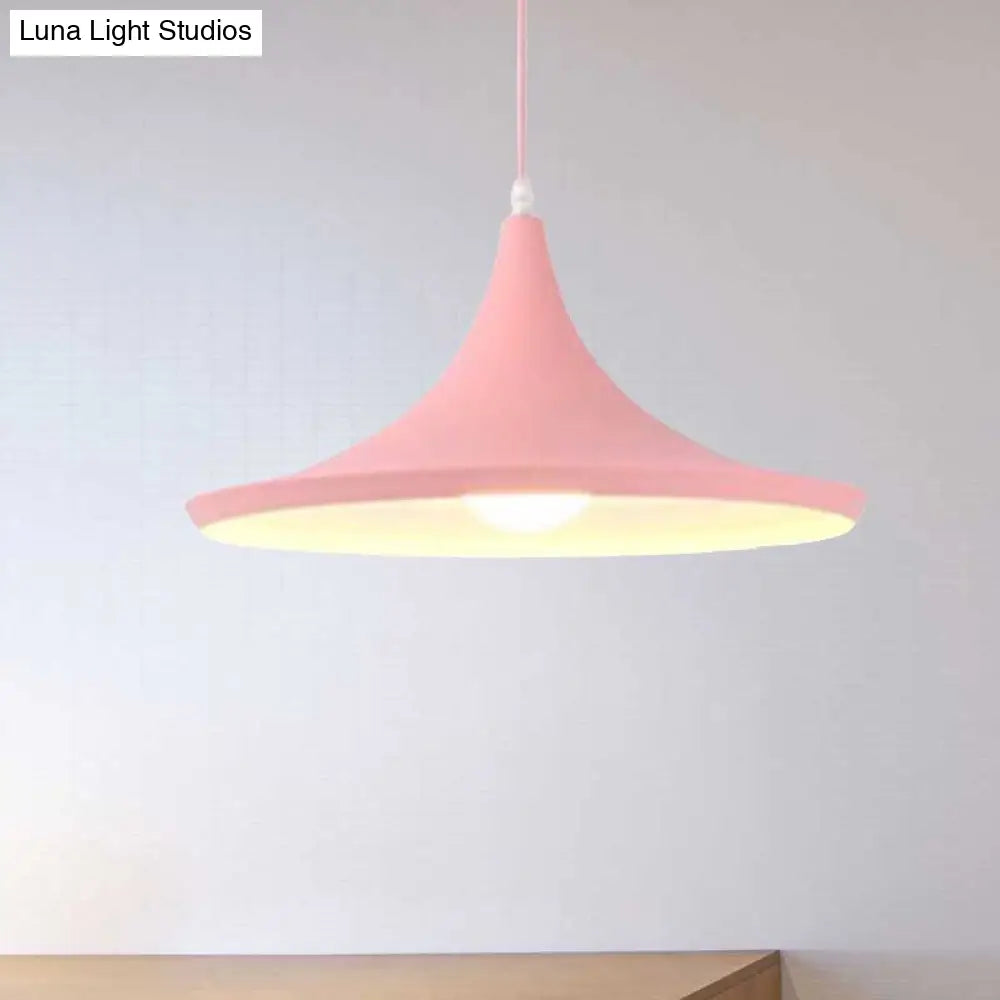 Hanging Macaron Style Cone Pendant Light - Pink/Yellow/Blue 1/3 Metal Linear/Round Canopy