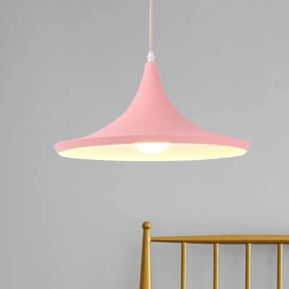 Macaron Style Metal Cone Pendant Light - 1/3 Pink/Yellow/Blue Linear/Round Canopy Pink / Round