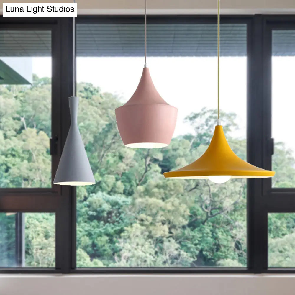 Hanging Macaron Style Cone Pendant Light - Pink/Yellow/Blue 1/3 Metal Linear/Round Canopy