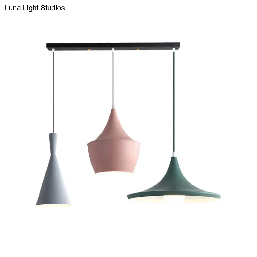 Hanging Macaron Style Cone Pendant Light - Pink/Yellow/Blue 1/3 Metal Linear/Round Canopy