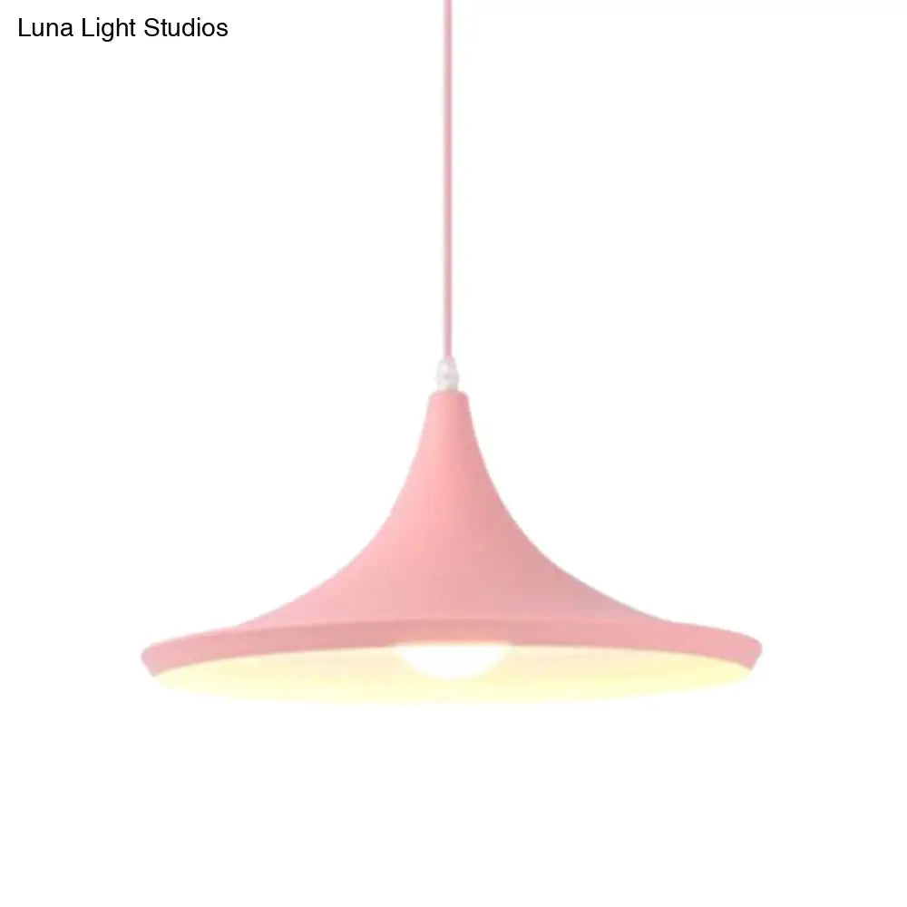 Hanging Macaron Style Cone Pendant Light - Pink/Yellow/Blue 1/3 Metal Linear/Round Canopy