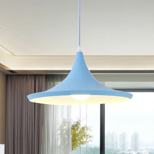 Macaron Style Metal Cone Pendant Light - 1/3 Pink/Yellow/Blue Linear/Round Canopy Blue / Round