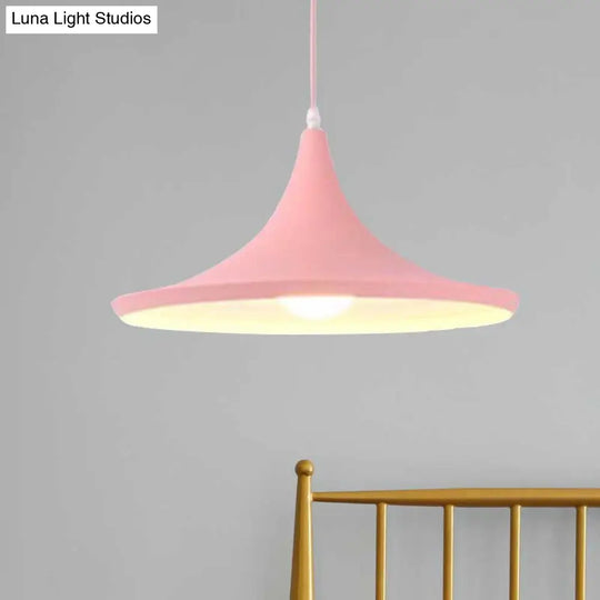 Hanging Macaron Style Cone Pendant Light - Pink/Yellow/Blue 1/3 Metal Linear/Round Canopy Pink /