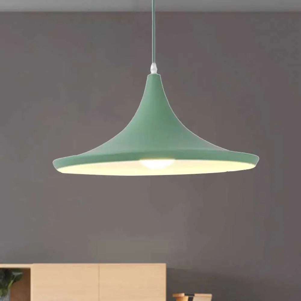 Macaron Style Metal Cone Pendant Light - 1/3 Pink/Yellow/Blue Linear/Round Canopy Green / Round