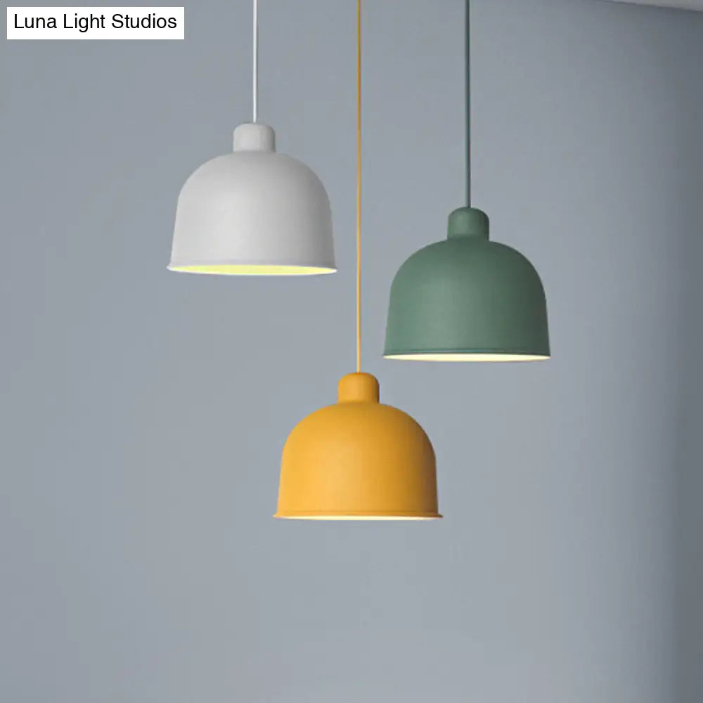 Macaron Style Metal Pendant Light For Dining Room - Single Head Bowl Shape Hanging Lamp