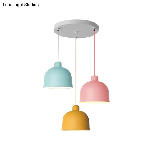 Macaron Style Metal Pendant Light For Dining Room - Single Head Bowl Shape Hanging Lamp