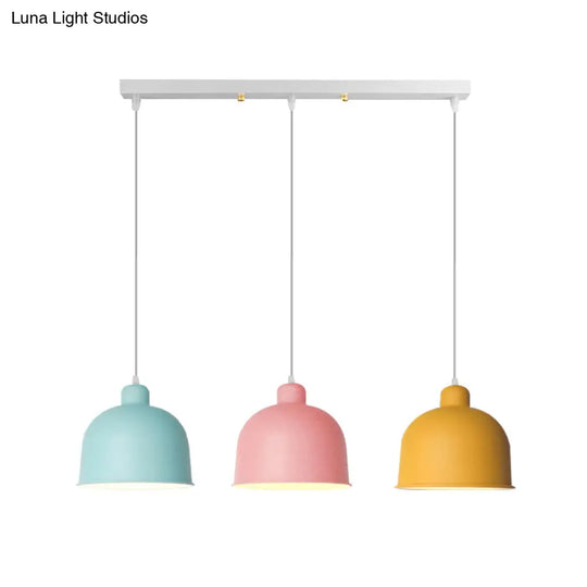 Macaron Style Metal Pendant Light For Dining Room - Single Head Bowl Shape Hanging Lamp