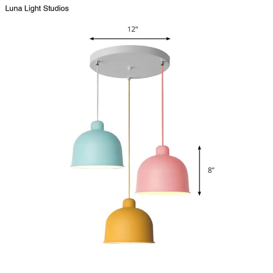 Macaron Style Metal Pendant Light For Dining Room - Single Head Bowl Shape Hanging Lamp