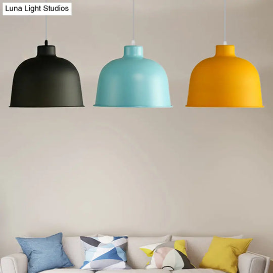 Macaron Style Metal Pendant Light For Dining Room - Single Head Bowl Shape Hanging Lamp