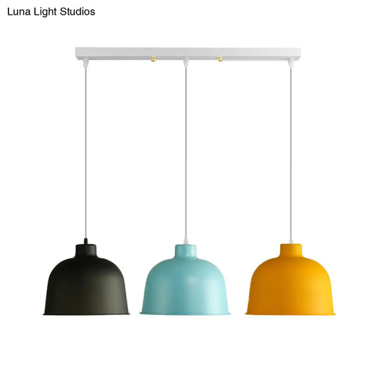 Macaron Style Metal Pendant Light For Dining Room - Single Head Bowl Shape Hanging Lamp