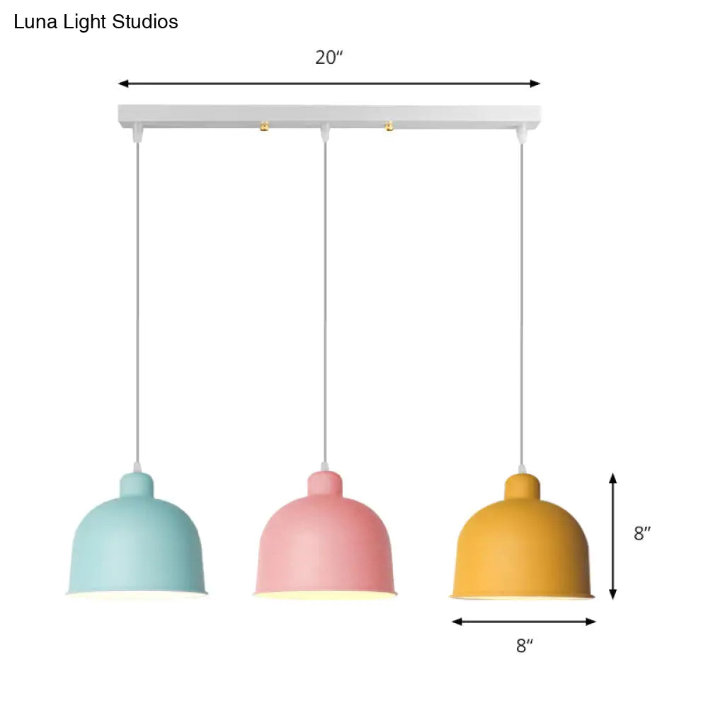 Macaron Style Metal Pendant Light For Dining Room - Single Head Bowl Shape Hanging Lamp