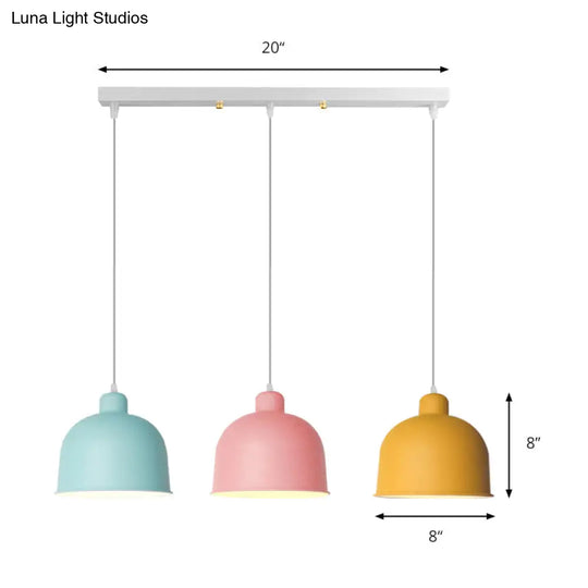 Macaron Style Metal Pendant Light For Dining Room - Single Head Bowl Shape Hanging Lamp