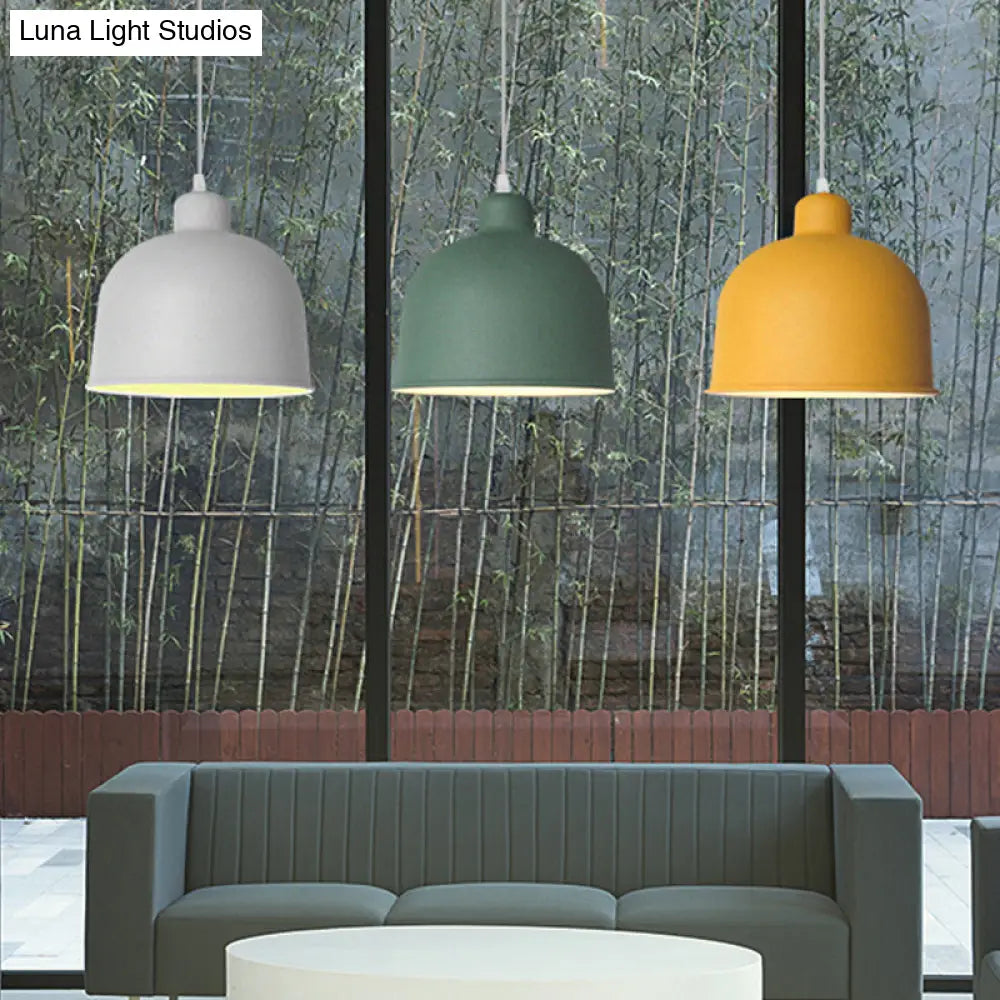 Macaron Style Metal Pendant Light For Dining Room - Single Head Bowl Shape Hanging Lamp