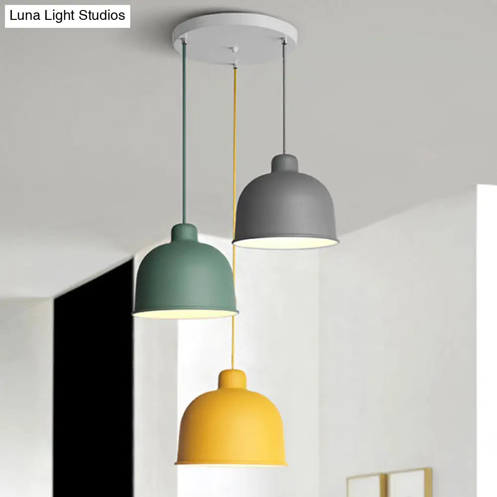 Macaron Style Metal Pendant Light For Dining Room - Single Head Bowl Shape Hanging Lamp