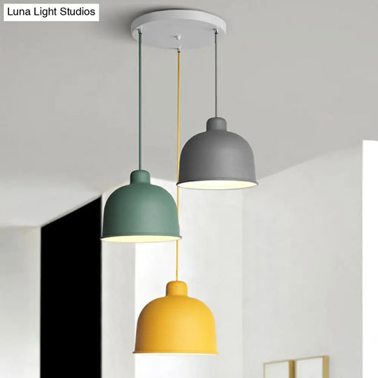 Macaron Style Metal Pendant Light For Dining Room - Single Head Bowl Shape Hanging Lamp