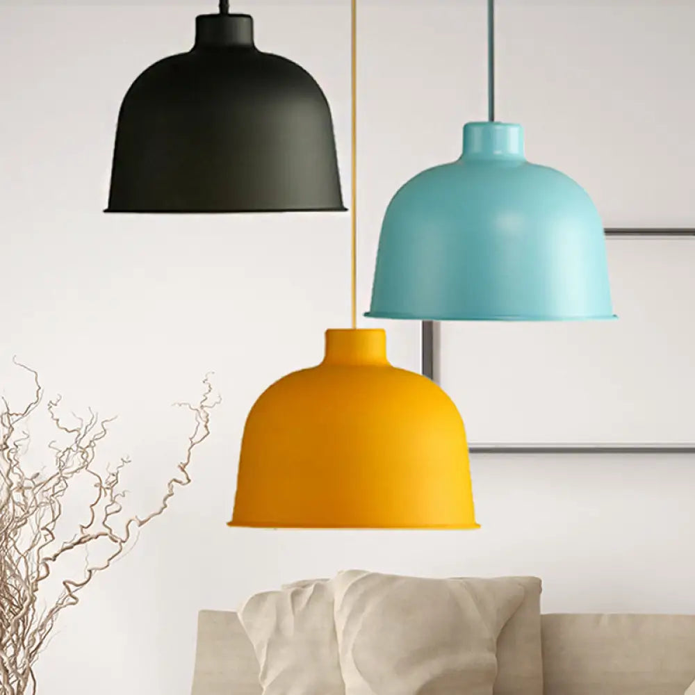 Macaron Style Metal Pendant Light For Dining Room - Single Head Bowl Shape Hanging Lamp