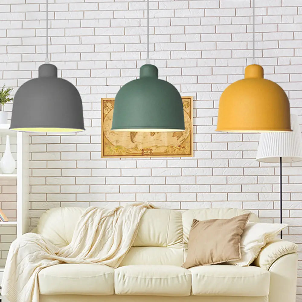 Macaron Style Metal Pendant Light For Dining Room - Single Head Bowl Shape Hanging Lamp