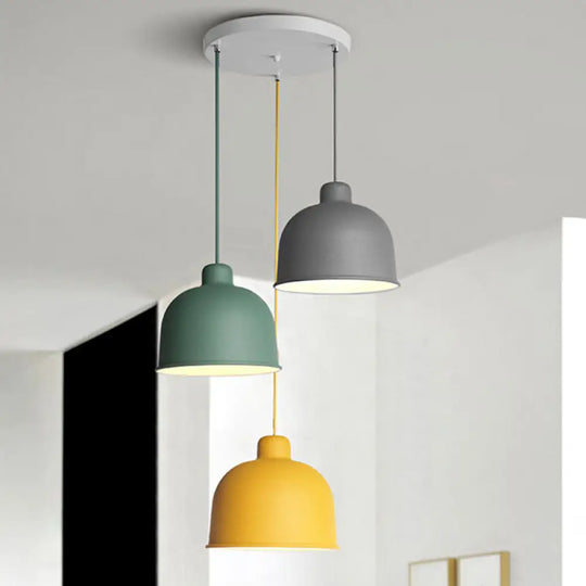 Macaron Style Metal Pendant Light For Dining Room - Single Head Bowl Shape Hanging Lamp