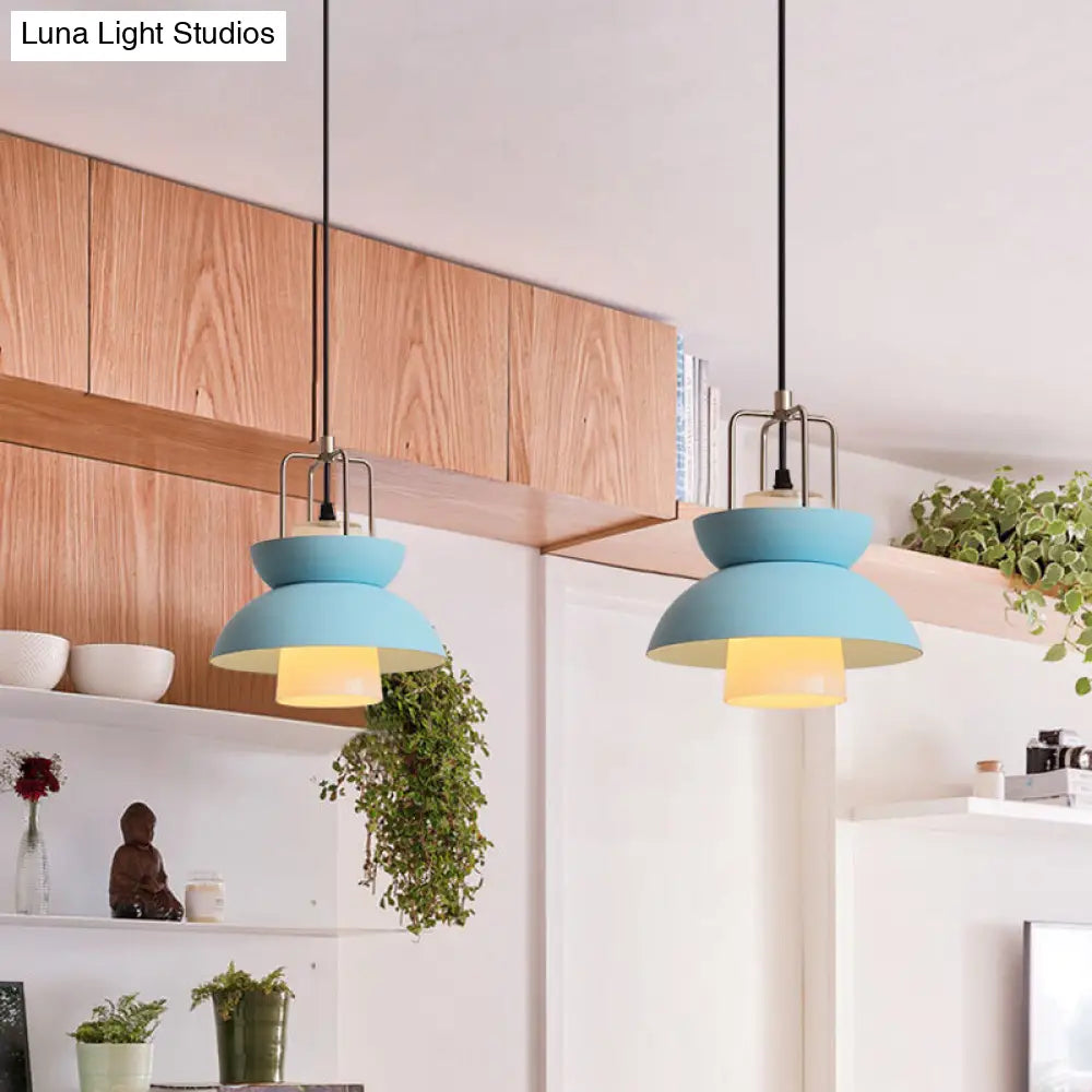 Macaron Style Gray/Pink Bedroom Ceiling Light With Metallic Shade 1-Light Hanging Fixture Blue