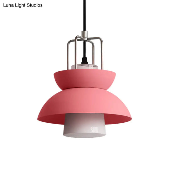 Macaron Style Gray/Pink Bedroom Ceiling Light With Metallic Shade 1-Light Hanging Fixture