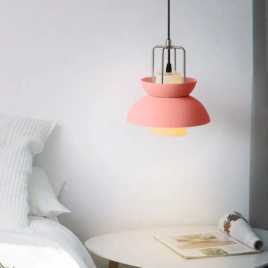 Macaron Style Metallic Ceiling Light For Bedroom With Gray/Pink Bowl Shade Pink