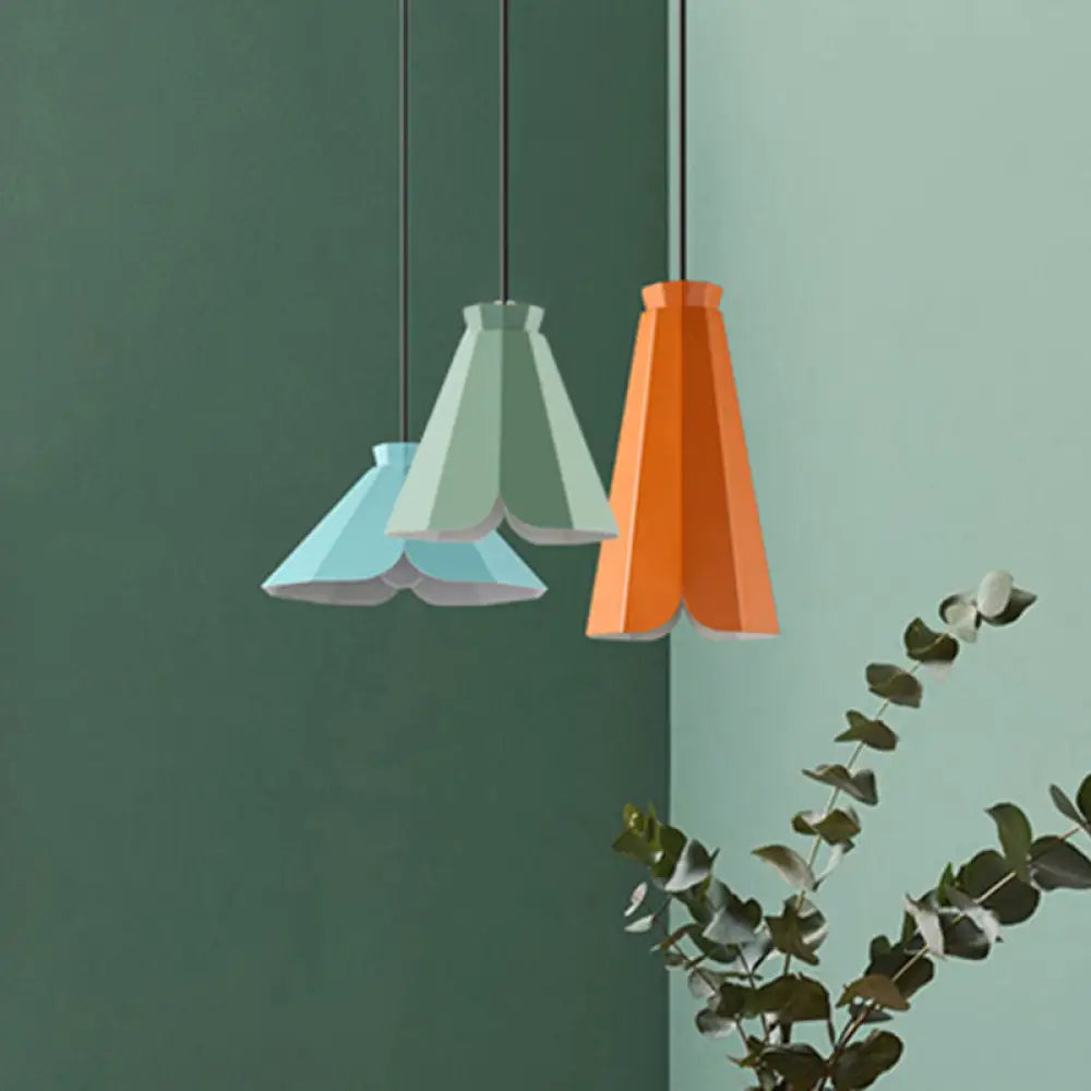 Macaron-Style Metallic Pendant Light: Restaurant Hanging Lamp Blue/Green/Orange Blue