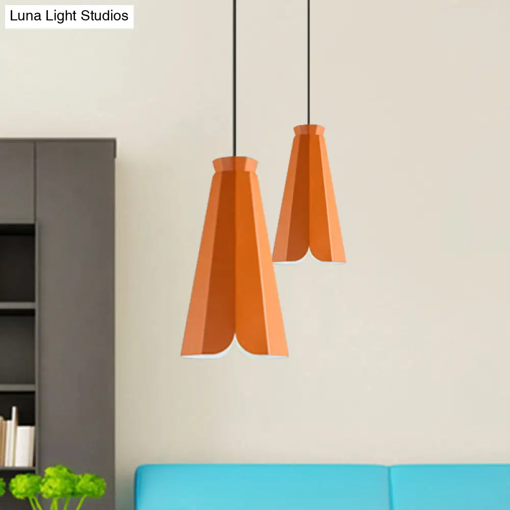 Macaron Style Metallic Pendant Light Fixture - 1 Restaurant Hanging Lamp (Blue/Green/Orange)