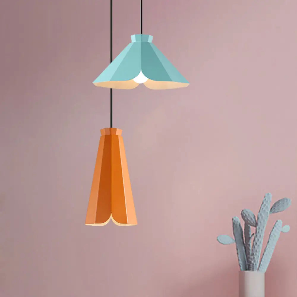 Macaron-Style Metallic Pendant Light: Restaurant Hanging Lamp Blue/Green/Orange Orange