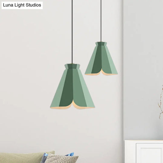 Macaron Style Metallic Pendant Light Fixture - 1 Restaurant Hanging Lamp (Blue/Green/Orange)