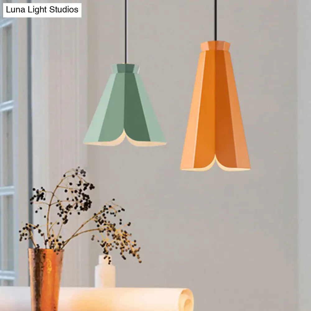 Macaron-Style Metallic Pendant Light: Restaurant Hanging Lamp Blue/Green/Orange