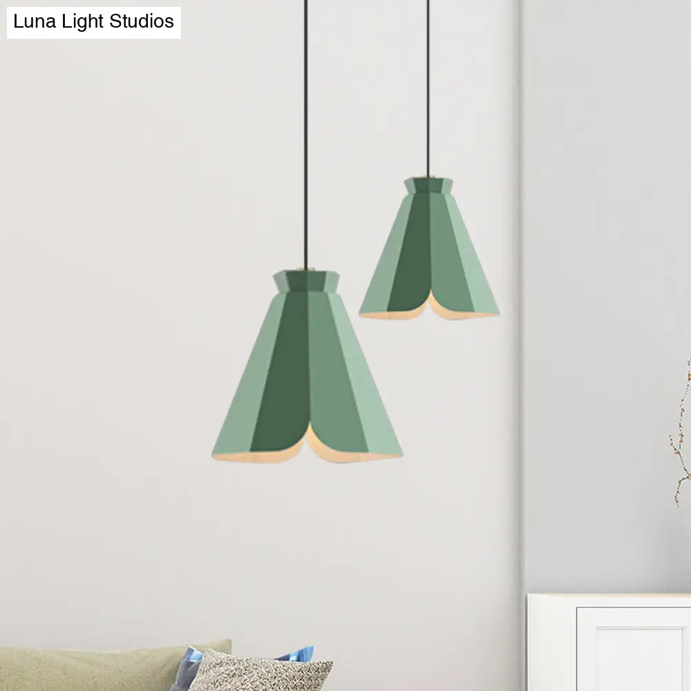 Macaron-Style Metallic Pendant Light: Restaurant Hanging Lamp Blue/Green/Orange